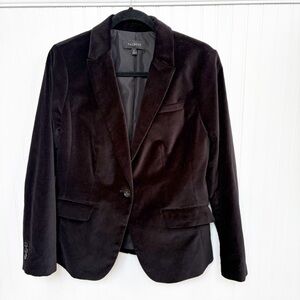 Talbots Solid Black Velvet Blazer Jacket One-Button Closure Women’s Size 8